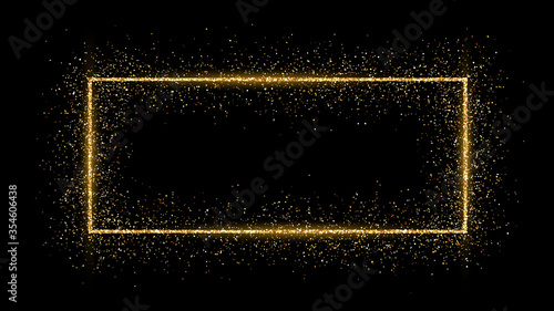 Golden rectangle frame with glitter