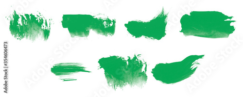 Set of green watercolor smear brushes. Watercolor brushes for painting