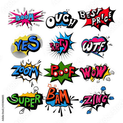 vector illustration of retro pop art comic style chat or speech bubble sound effect and expression