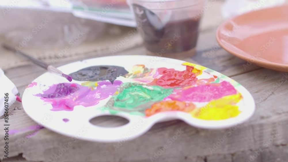 Close ups of a painter's color palette. Pastels, acrylic, watercolors Close ups of a painter's color palette. Pastels, acrylic, watercolors
