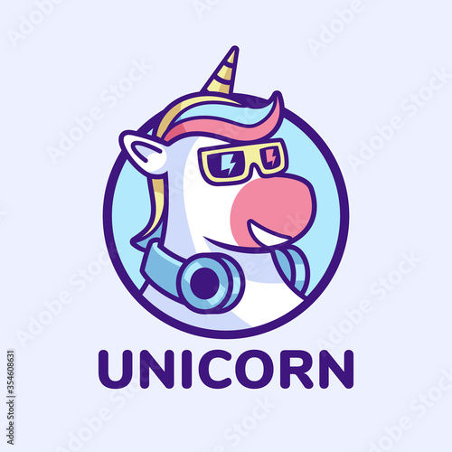 Cool Unicorn wearing sunglasses logo design