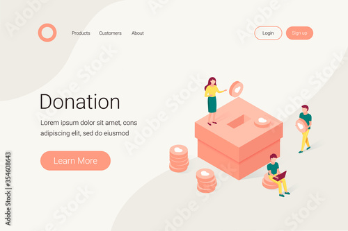 Donation and charity isometric concept.