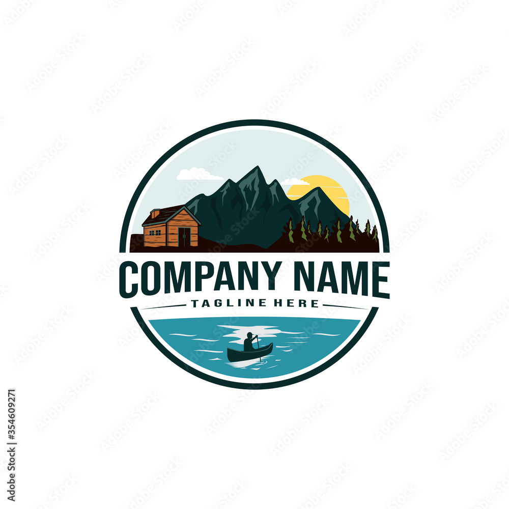 Fototapeta premium Vintage retro cabin, outdoor adventure illustration logo