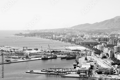 Malaga, Spain. Black and white vintage filter style. © Tupungato