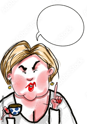 cute funny woman talking and drink tea