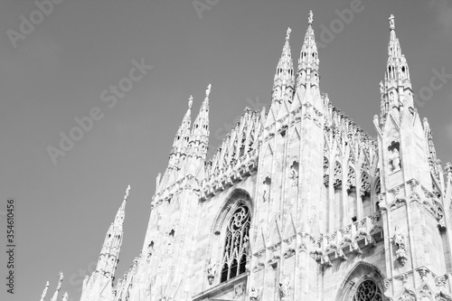 Milan cathedral. Black and white vintage filter style.