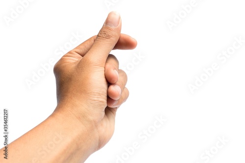 Asian man's hand, being stylish on a white background