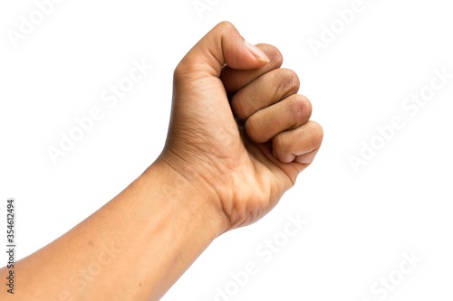 Asian man's hand, being stylish on a white background