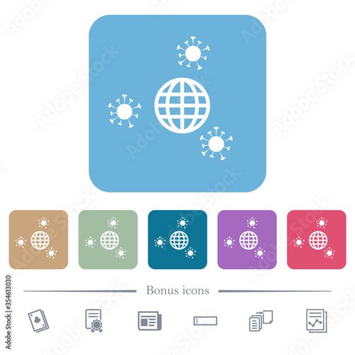 Pandemic flat icons on color rounded square backgrounds