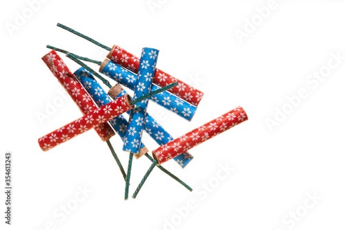 firecrackers and fireworks on white background