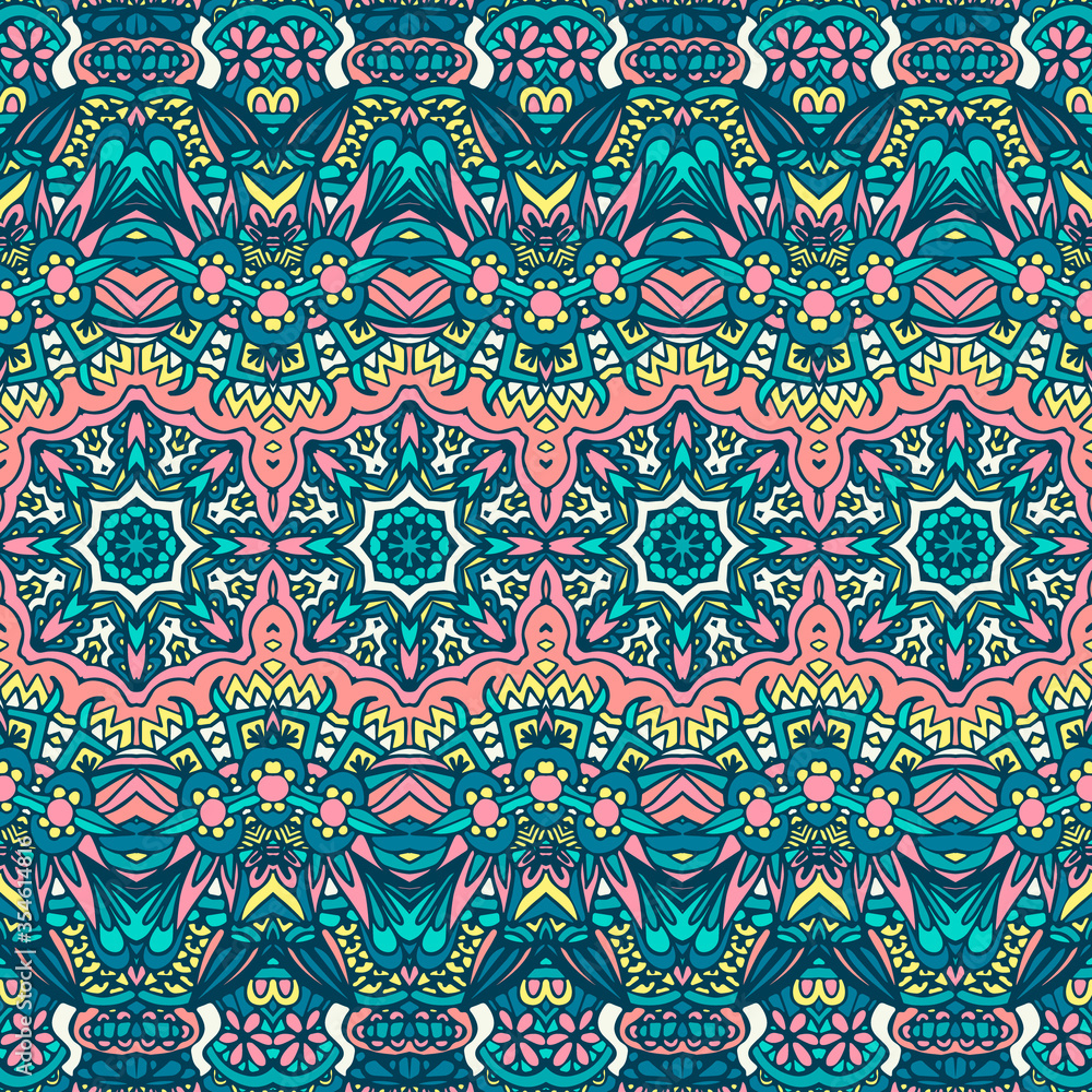 Abstract festive colorful floral vector ethnic tribal pattern