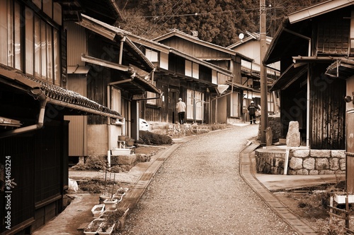 Magome, Japan. Sepia toned vintage filter photo. photo