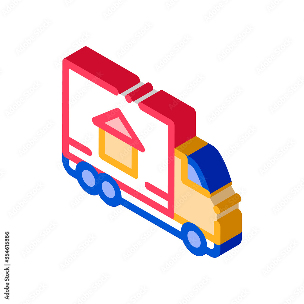 Cargo Truck Delivery To House vector isometric sign. color isolated symbol illustration