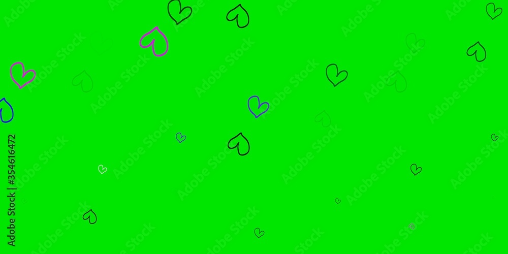 Light Pink, Green vector background with hearts.