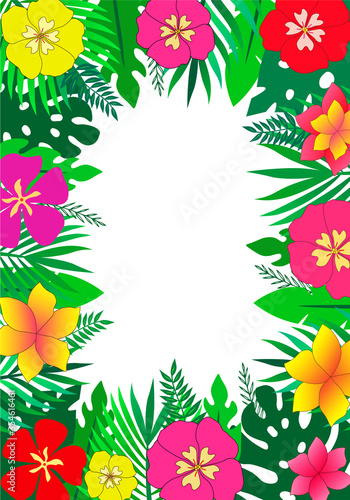 Vector colorful tropical frame. Design for greeting cards, invitations, borders and banners.