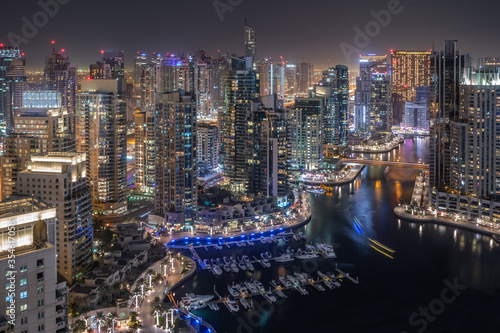 Dubai at night. Aerial view of Dubai skyscrapers. © Monica
