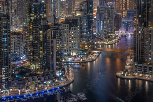 Dubai at night. Aerial view of Dubai skyscrapers.
