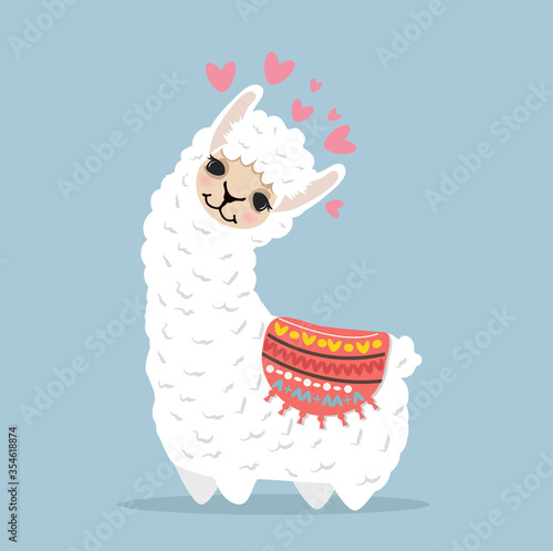 Cute lama alpaca cartoon vector
