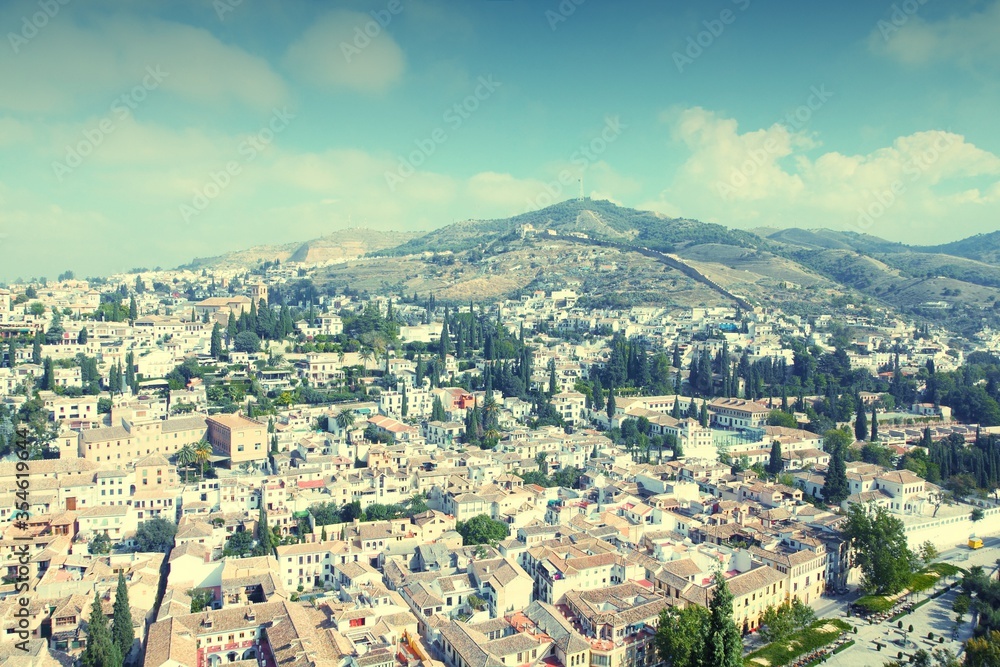 Granada city, Spain. Retro filter toned color image.