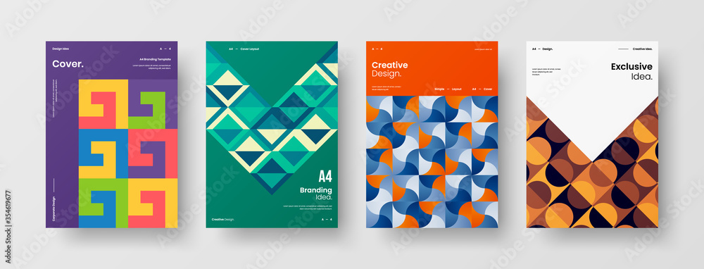 Company identity brochure template collection. Business presentation vector A4 vertical orientation front page mock up set. Corporate report cover abstract geometric illustration design layout bundle. Company identity brochure template collection. Business presentation vector A4 vertical orientation front page mock up set. Corporate report cover abstract geometric illustration design layout bundle.