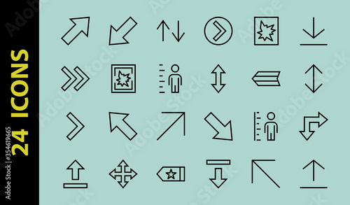 Set of line arrows, directions, arrows, contains icons such as pause, continuation, directly, to the right, Editable stroke. 480x480, On a white background, Vector illustration