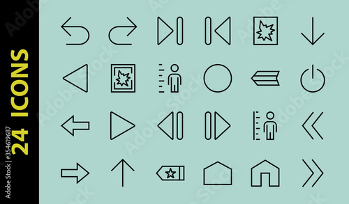 Set of line arrows, directions, arrows, contains icons such as pause, continuation, directly, to the right, Editable stroke. 480x480, On a white background, Vector illustration