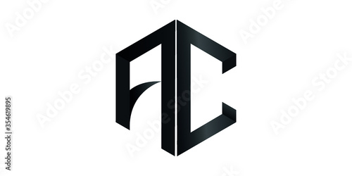 AC initial 3d letter logo polygone shape vector design