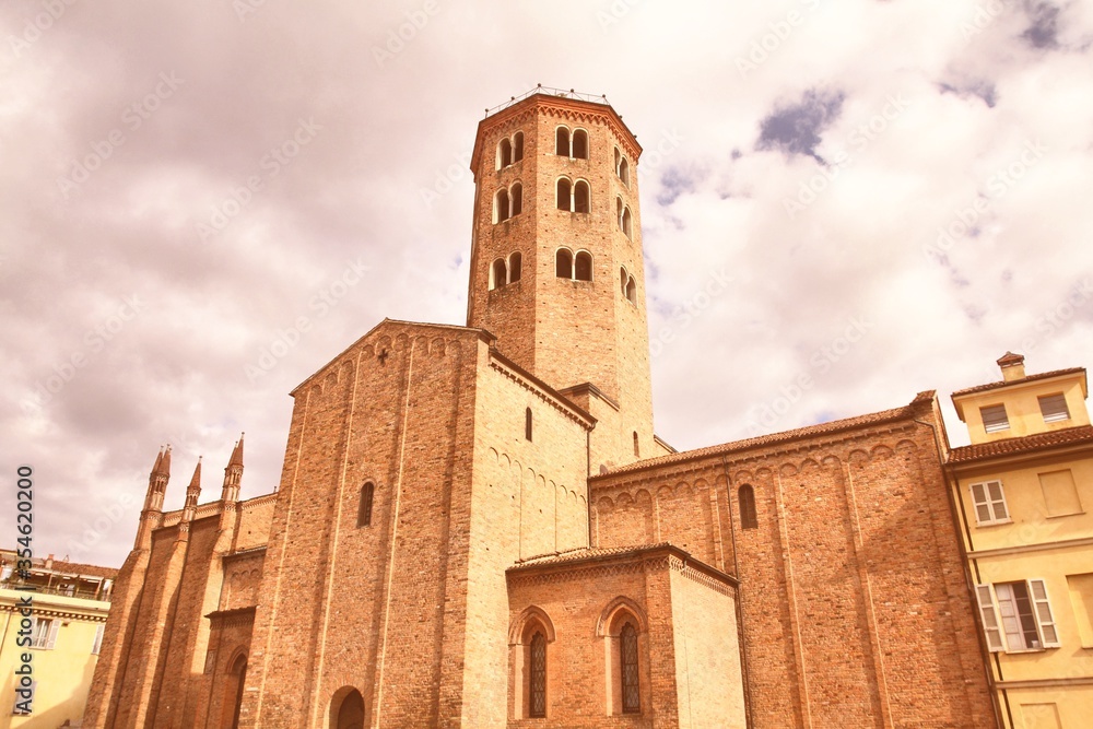 Piacenza city, Italy. Vintage filter toned color image.