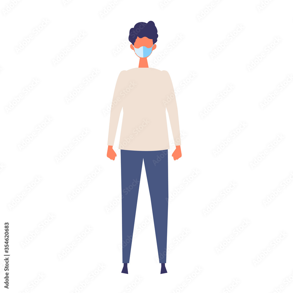Vector flat illustration of man wearing a surgical mask.