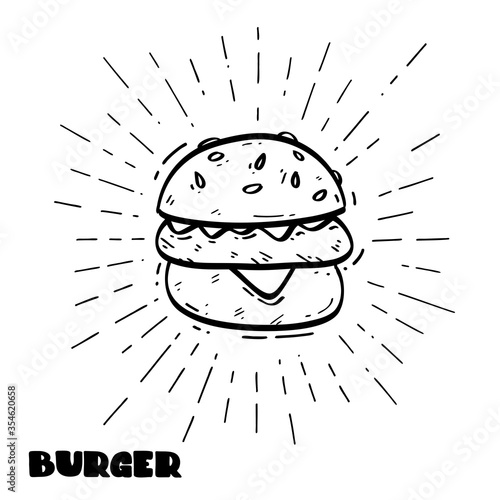 Delicious Burger, fast food vector illustration. Poster template for restaurant, burger house