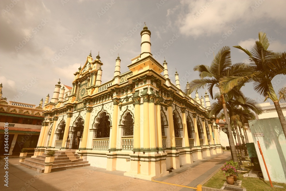 Singapore mosque. Vintage filter toned color image.