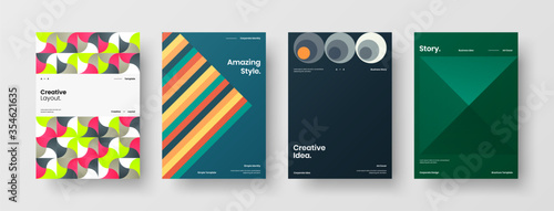Company identity brochure template collection. Business presentation vector A4 vertical orientation front page mock up set. Corporate report cover abstract geometric illustration design layout bundle.