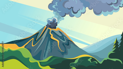 Active volcano in the wild. Beautiful nature scenery.