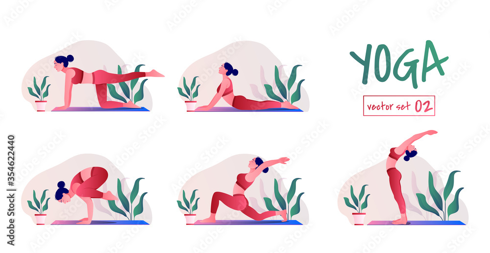 yoga girl at home. Female yoga exercises. Relaxation and meditation, Creative poster or banner design with illustration of woman doing yoga for Yoga Day Celebration.