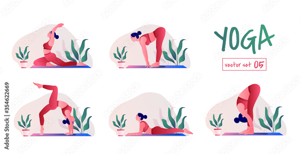 yoga girl at home. Female yoga exercises. Relaxation and meditation, Creative poster or banner design with illustration of woman doing yoga for Yoga Day Celebration.