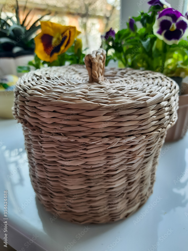 Wicker light brown basket.