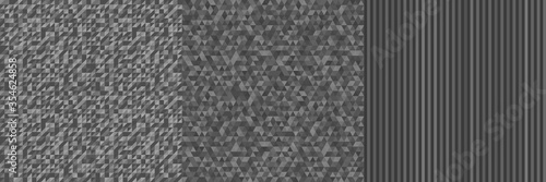 Fototapeta Naklejka Na Ścianę i Meble -  Set of abstract backgrounds. Tiled pattern from triangles. Seamless abstract texture. Triangle background. Doodle for banners. Black and white illustration