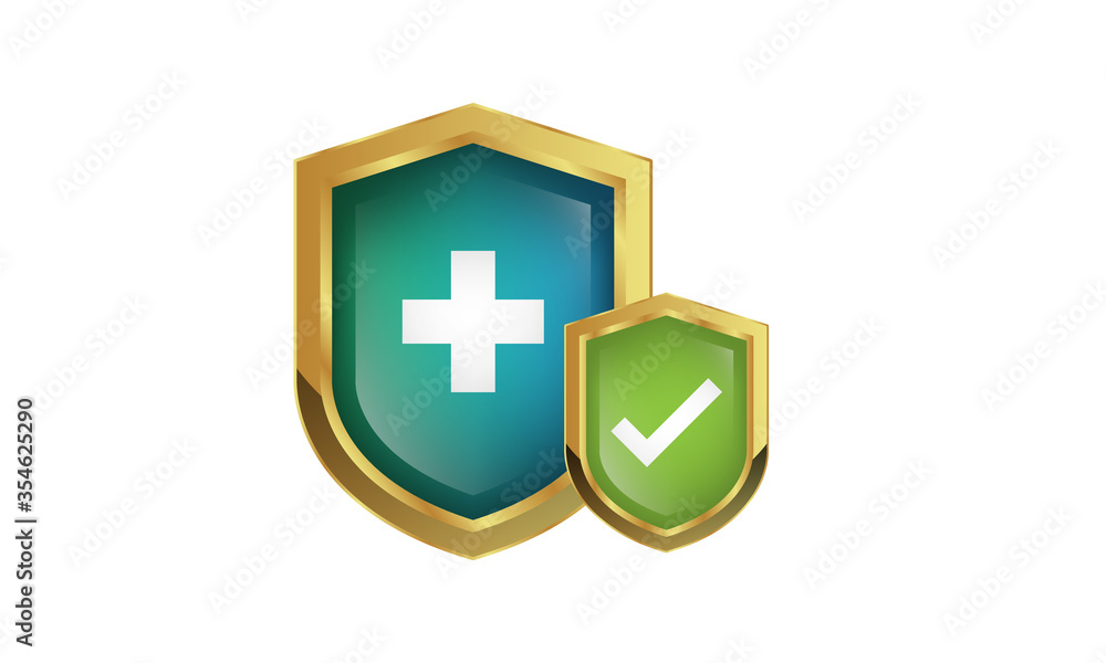 Obraz premium golden shield with healthcare icon.Vector illustration isolated on white background.