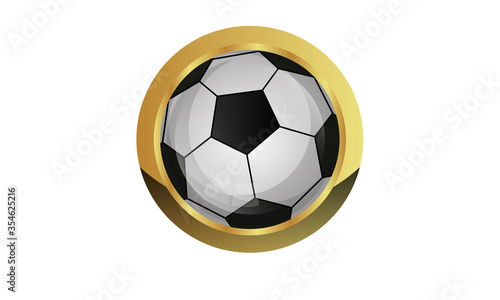 golden button with football ball.Vector illustration isolated on white background.