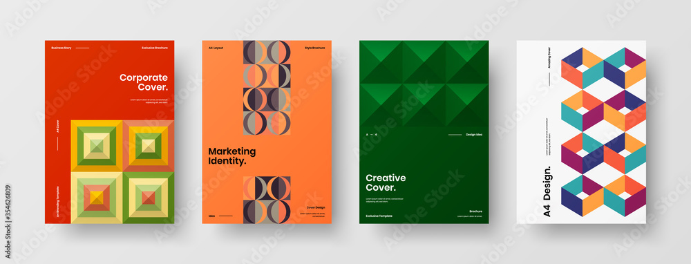Company identity brochure template collection. Business presentation vector A4 vertical orientation front page mock up set. Corporate report cover abstract geometric illustration design layout bundle. Company identity brochure template collection. Business presentation vector A4 vertical orientation front page mock up set. Corporate report cover abstract geometric illustration design layout bundle.