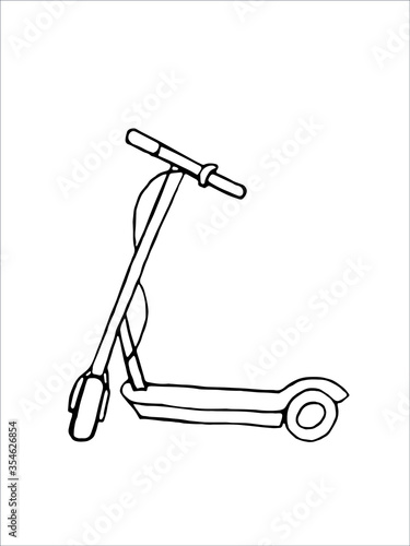 a scooter drawn with lines. Vector illustration on a white background