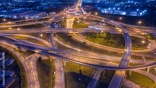 Aerial view interchange express way and a trafific jam