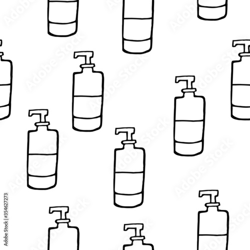 Seamless pattern. Vector image of an antiseptic agent, soap.