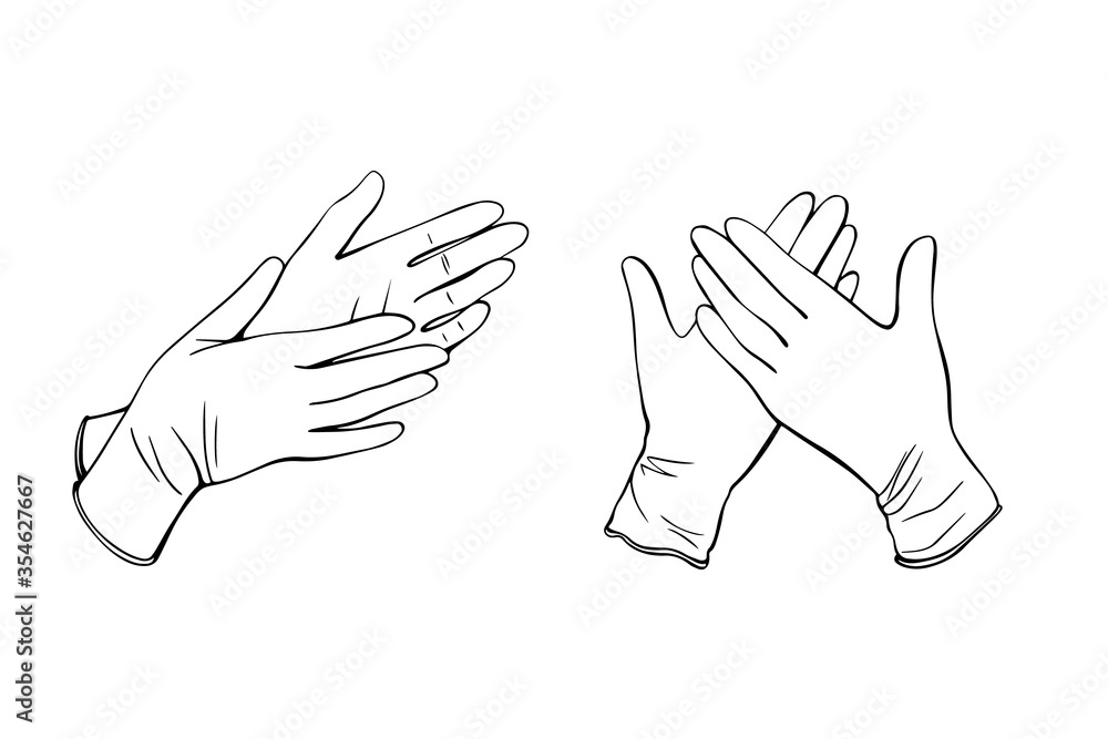 Latex surgical gloves.medical protective gloves isolated on a white background. vector illustration in the Doodle style. Latex surgical gloves.medical protective gloves isolated on a white background. vector illustration in the Doodle style.
