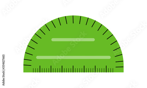 Vector illustration of protractor ruler isolated on white background. Stationery for drawing. School related math or geometry item. Back to school theme element