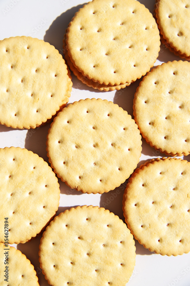 Sandwich cookies on white background. Trendy minimal food. Simple bakery, top view Sandwich cookies on white background. Trendy minimal food. Simple bakery, top view
