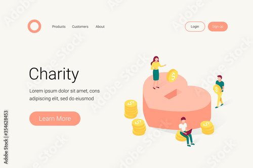 Donation and charity isometric concept.