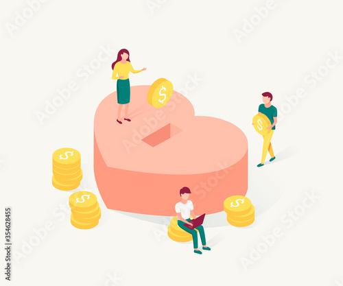 Donation and charity isometric concept.