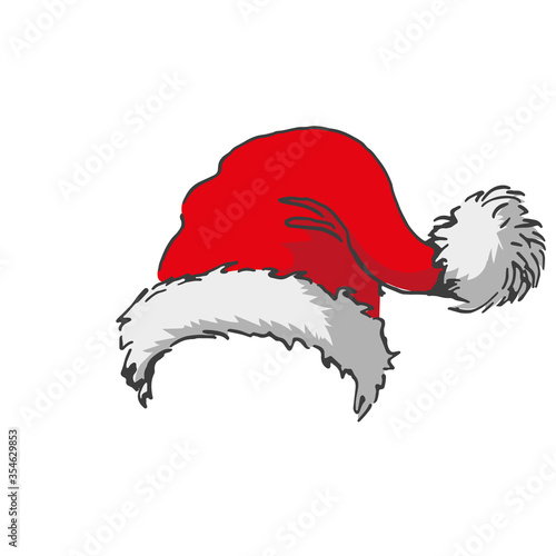 santa hat with pompon on right side. colour isolated vector sample