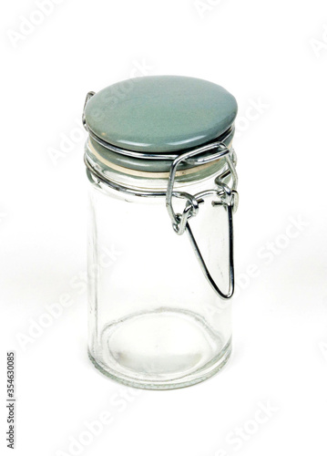 Kitchen jar for preserves isolated on whiite, natural homemade cooking